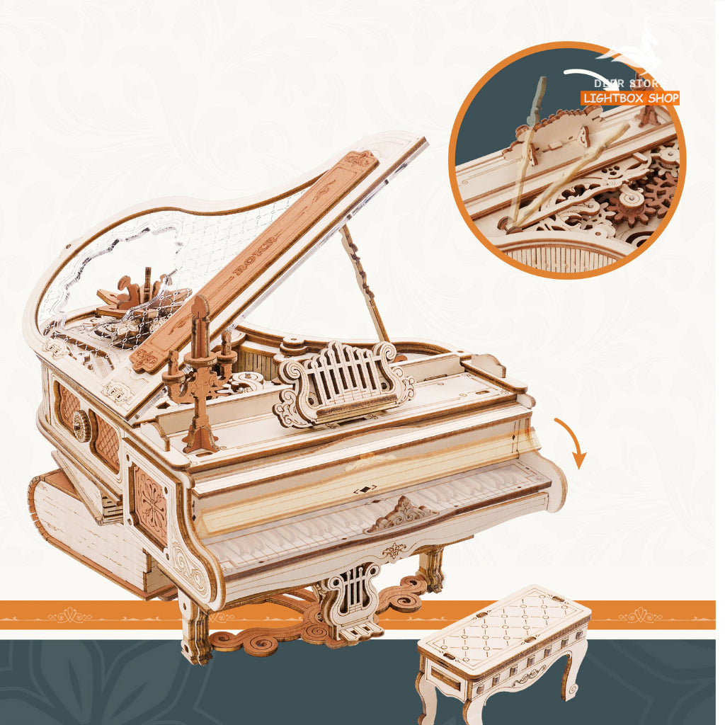 Hộp nhạc Robotime ROKR Magic Piano AMK81 Đồ chơi lắp ráp 3D bằng gỗ. 3D Wooden Puzzle AMK81. Bản Tiếng Anh