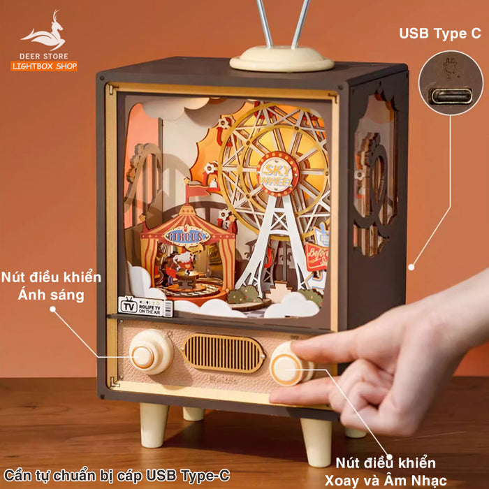 HD Tiếng Việt. Hộp nhạc Robotime Rolife Sunset Carnival Music Box 3D Wooden Puzzle AMT01 | Bộ lắp ráp xếp hình gỗ 3D DIY