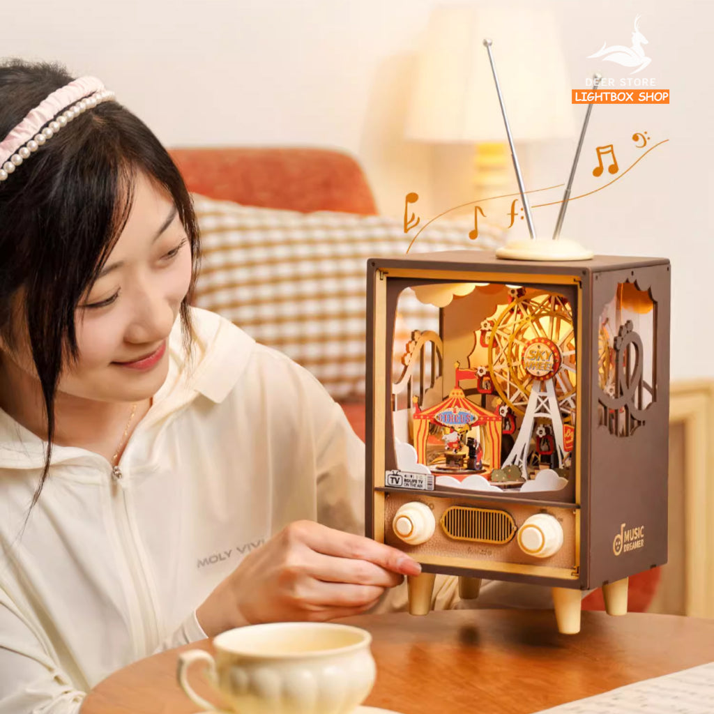 HD Tiếng Việt. Hộp nhạc Robotime Rolife Sunset Carnival Music Box 3D Wooden Puzzle AMT01 | Bộ lắp ráp xếp hình gỗ 3D DIY