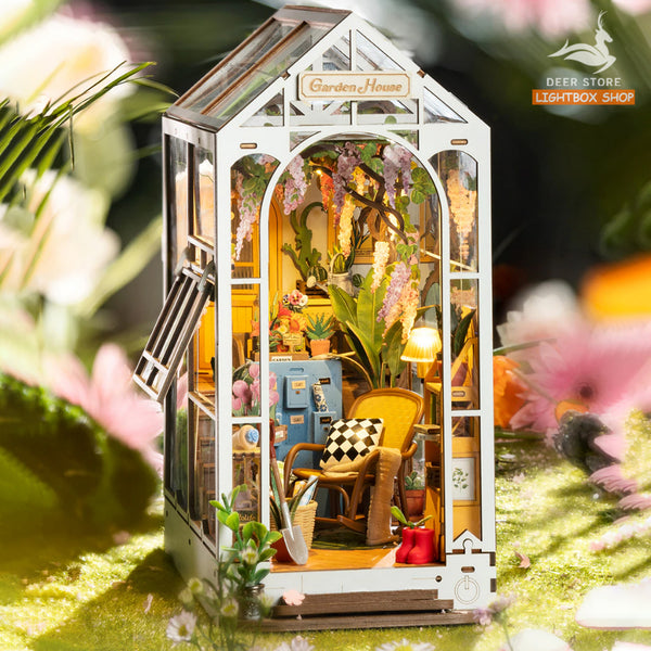 [Bản tiếng Anh] Book Nook Robotime Rolife Holiday Garden House DIY Book Nook TGB06. Mô hình gỗ 3d Trang trí giá sách.