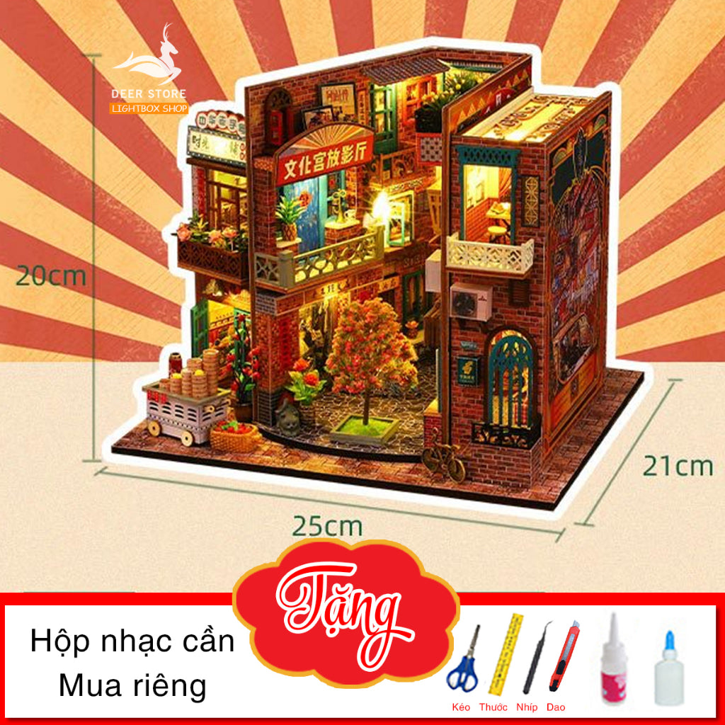 Mô hình Nhà búp bê có Đèn led diy Tự làm Bằng Gỗ. Tặng DỤNG CỤ Và 2 Bình KEO DÁN. Nhà Gỗ 3D Chứa đầy kỷ niệm. ES010
