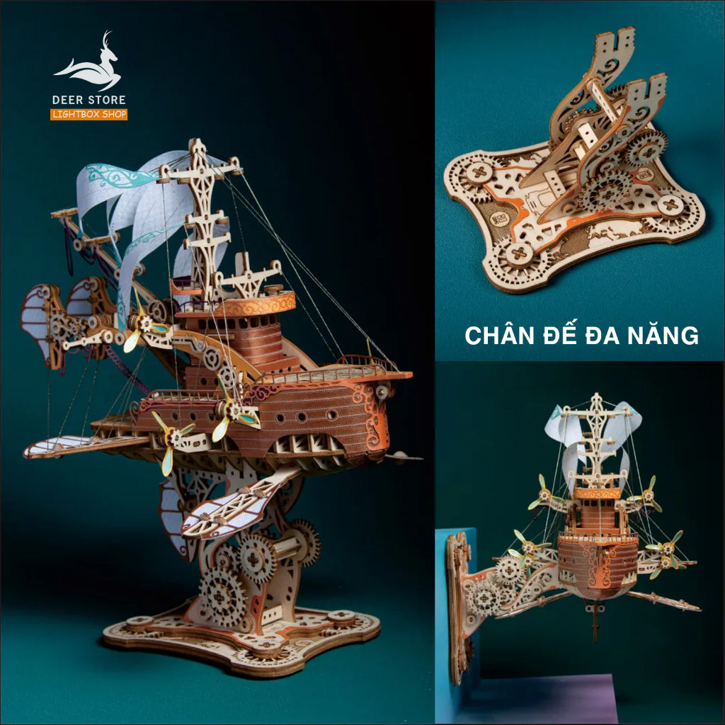 Mô hình gỗ Tự lắp ráp DIY 3D Tuyệt Vời Tàu Vũ Trụ. Đồ Chơi Xếp Hình Bằng Gỗ. Tặng keo dán. 80 Days Around The World