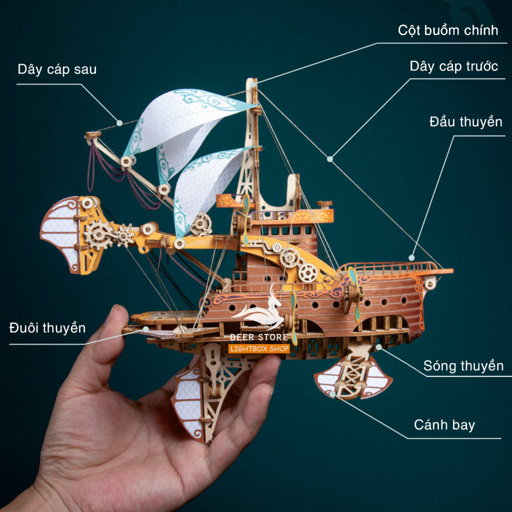Mô hình gỗ Tự lắp ráp DIY 3D Tuyệt Vời Tàu Vũ Trụ. Đồ Chơi Xếp Hình Bằng Gỗ. Tặng keo dán. 80 Days Around The World