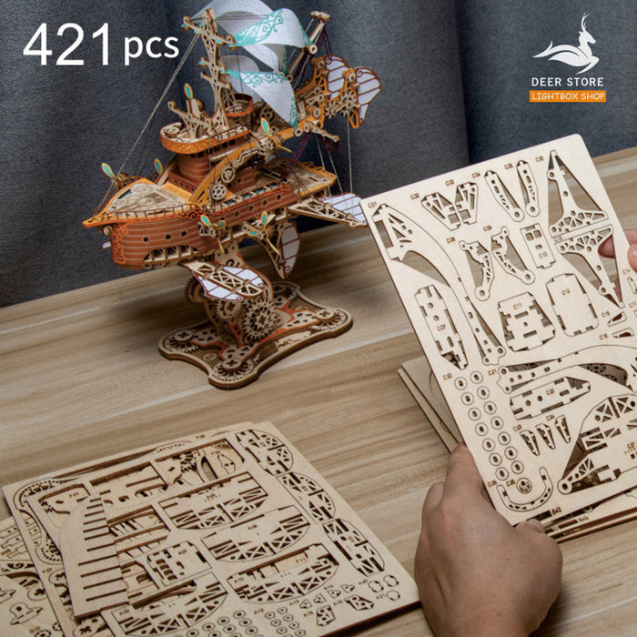 Mô hình gỗ Tự lắp ráp DIY 3D Tuyệt Vời Tàu Vũ Trụ. Đồ Chơi Xếp Hình Bằng Gỗ. Tặng keo dán. 80 Days Around The World