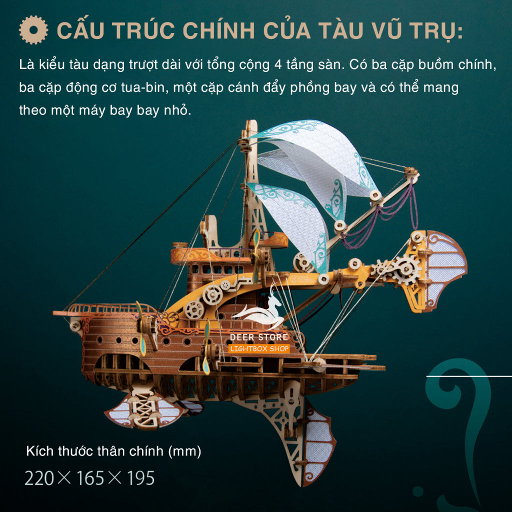 Mô hình gỗ Tự lắp ráp DIY 3D Tuyệt Vời Tàu Vũ Trụ. Đồ Chơi Xếp Hình Bằng Gỗ. Tặng keo dán. 80 Days Around The World