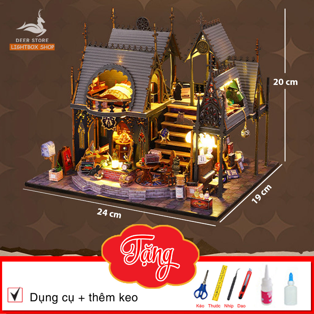 Nhà Búp Bê Tự Làm Bằng Gỗ Luna Magic Ngôi Nhà Phép Thuật Mini, Tặng dụng cụ và keo dán ES011. Quà tặng sinh nhật