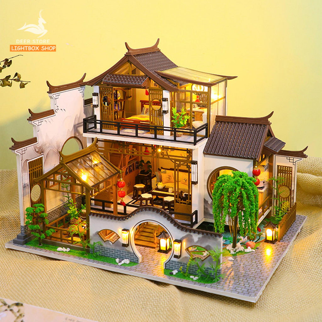 Nhà Búp Bê Bằng Gỗ Tự Làm Với Đồ Nội Thất và Đèn Led. Ligbox shop Nhà Đồ Chơi Mô Hình Cho Trẻ Em Quà Tặng Ý Nghĩa PC2314