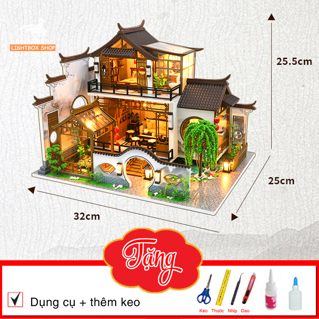 Nhà Búp Bê Bằng Gỗ Tự Làm Với Đồ Nội Thất và Đèn Led. Ligbox shop Nhà Đồ Chơi Mô Hình Cho Trẻ Em Quà Tặng Ý Nghĩa PC2314