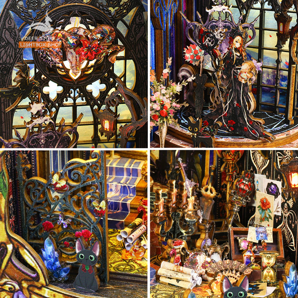 Mô hình Book Nook DIY Trang trí giá sách Law Of Night Phong cách Magic. Tặng Keo dán. Nhà búp bê gỗ tự làm JTSL010