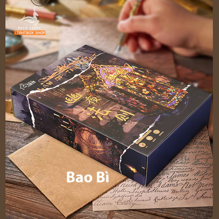 Mô hình Book Nook DIY Trang trí giá sách Law Of Night Phong cách Magic. Tặng Keo dán. Nhà búp bê gỗ tự làm JTSL010