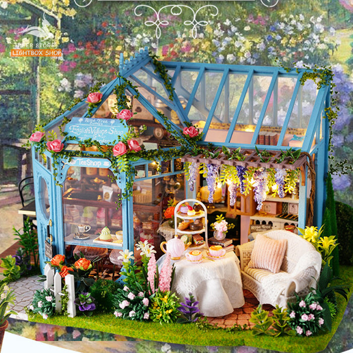 Nhà Búp Bê Bằng Gỗ Nhà Búp Bê Tự Làm bằng gỗ DIY. A068 Rose Garden Tea House. Tặng Dụng cụ, Keo Dán và Cót nhạc