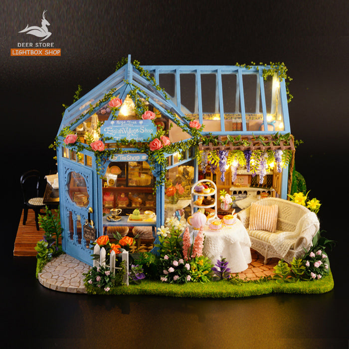 Nhà Búp Bê Bằng Gỗ Nhà Búp Bê Tự Làm bằng gỗ DIY. A068 Rose Garden Tea House. Tặng Dụng cụ, Keo Dán và Cót nhạc