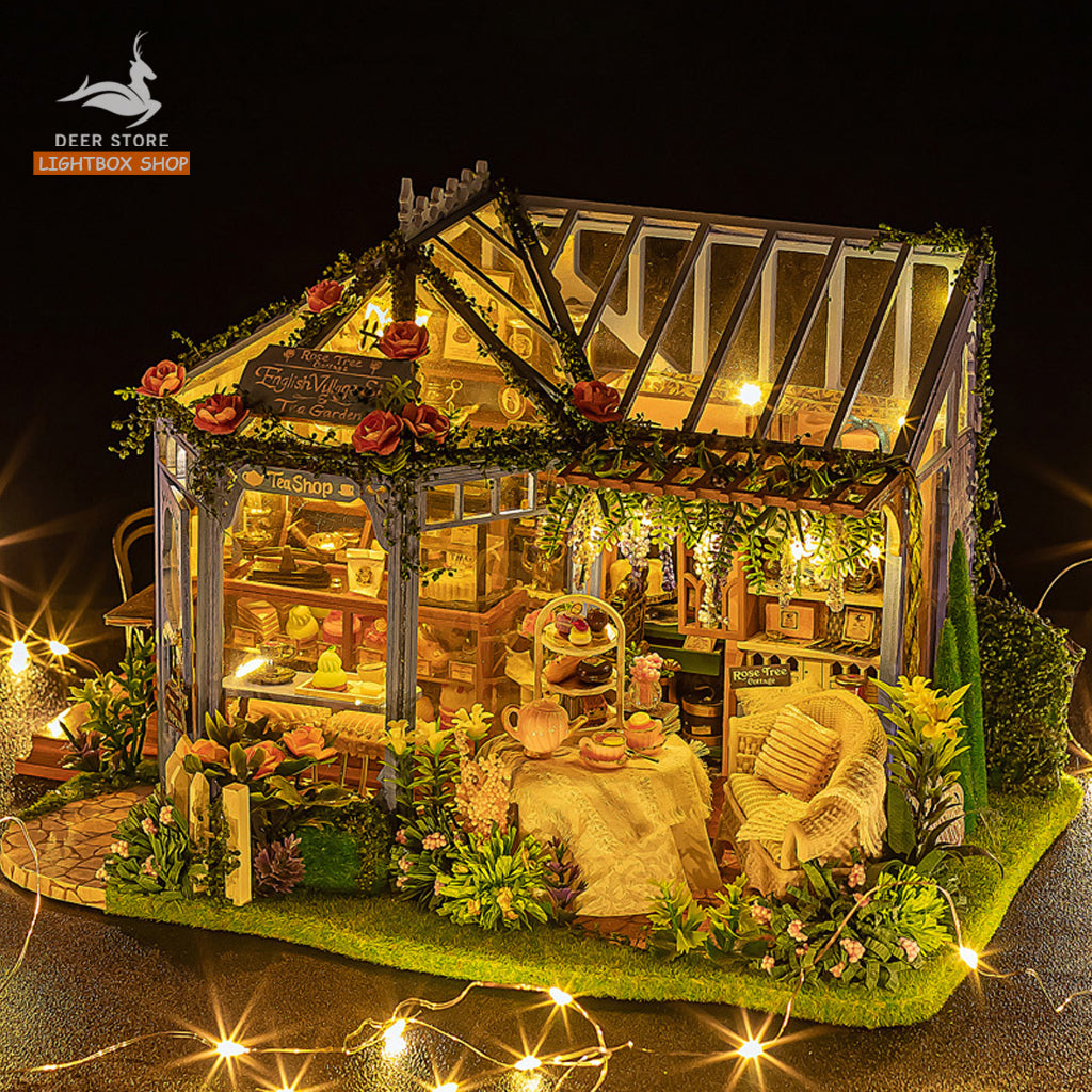 Nhà Búp Bê Bằng Gỗ Nhà Búp Bê Tự Làm bằng gỗ DIY. A068 Rose Garden Tea House. Tặng Dụng cụ, Keo Dán và Cót nhạc