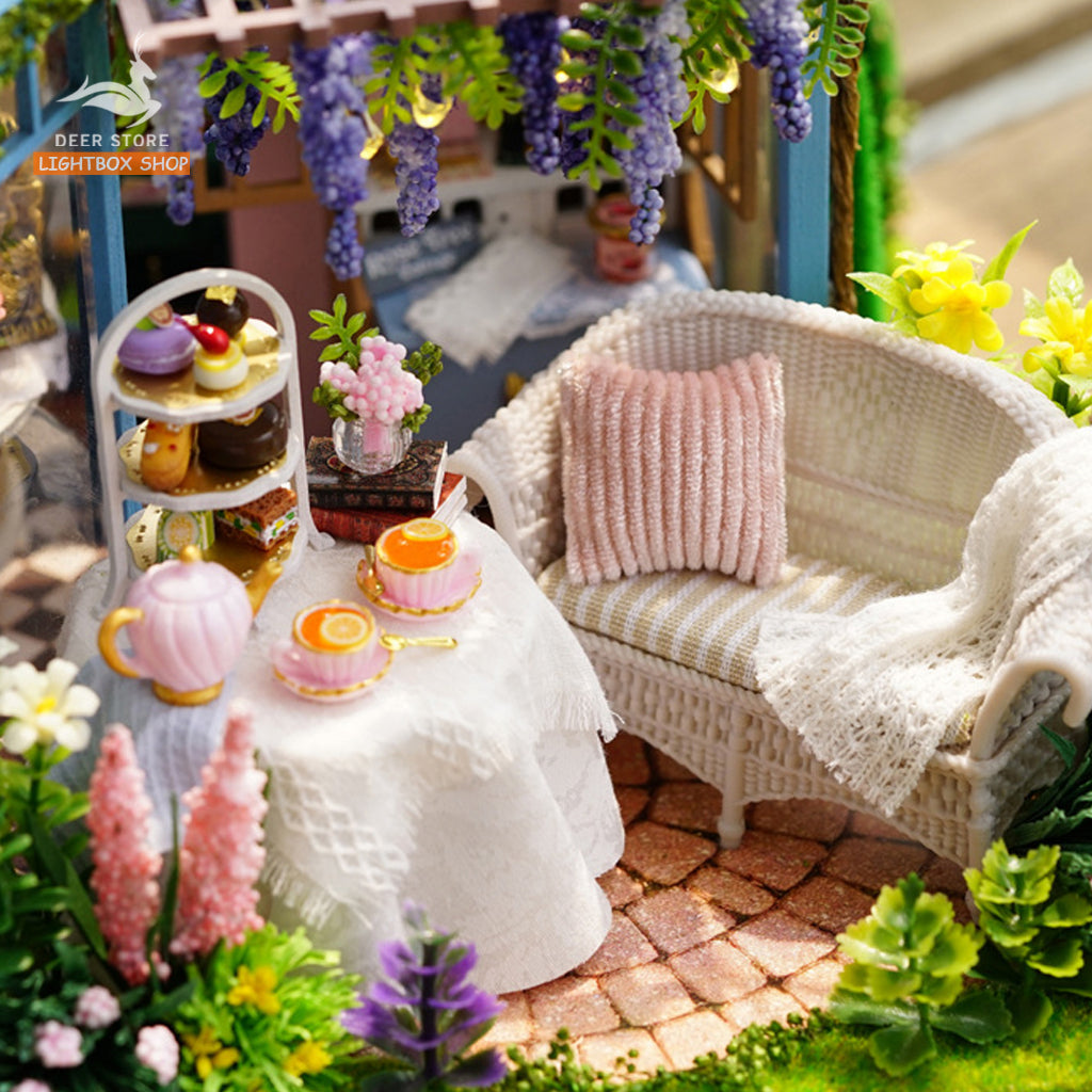 Nhà Búp Bê Bằng Gỗ Nhà Búp Bê Tự Làm bằng gỗ DIY. A068 Rose Garden Tea House. Tặng Dụng cụ, Keo Dán và Cót nhạc