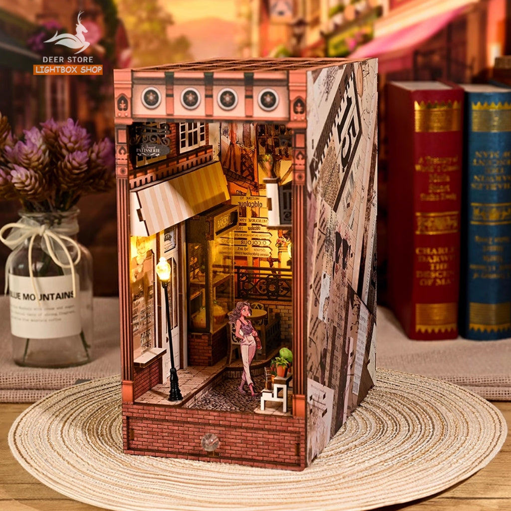 Mô hình Book Nook DIY Trang trí Giá sách bằng gỗ. Mô hình tự lắp ráp 3d có đèn Led. SL11. TẶNG KEO DÁN Quà tặng ý nghĩa