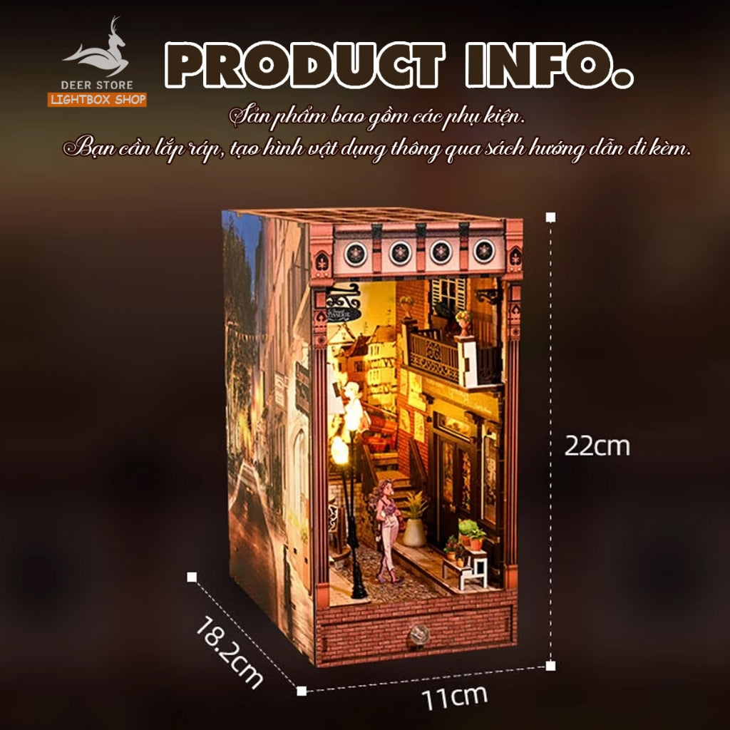 Mô hình Book Nook DIY Trang trí Giá sách bằng gỗ. Mô hình tự lắp ráp 3d có đèn Led. SL11. TẶNG KEO DÁN Quà tặng ý nghĩa