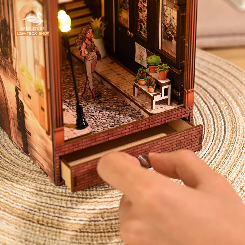 Mô hình Book Nook DIY Trang trí Giá sách bằng gỗ. Mô hình tự lắp ráp 3d có đèn Led. SL11. TẶNG KEO DÁN Quà tặng ý nghĩa