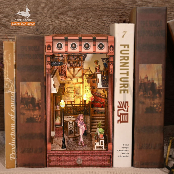Mô hình Book Nook DIY Trang trí Giá sách bằng gỗ. Mô hình tự lắp ráp 3d có đèn Led. SL11. TẶNG KEO DÁN Quà tặng ý nghĩa
