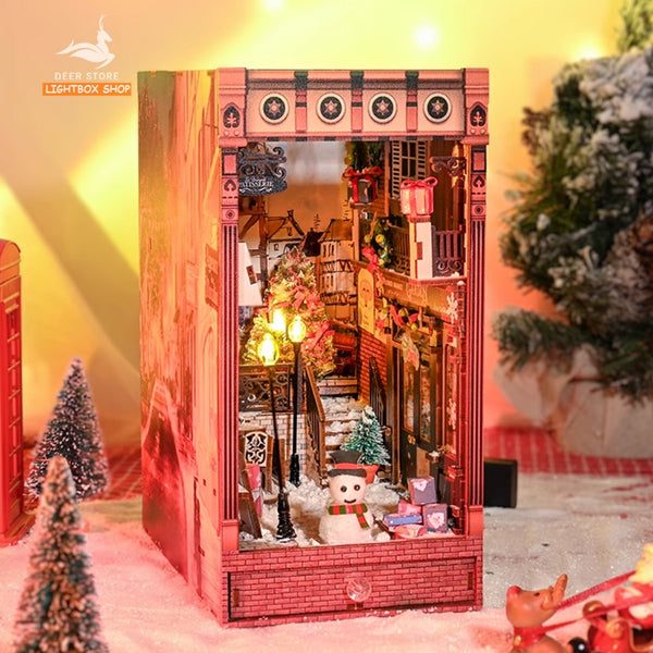 Mô hình Book Nook trang trí DIY Chủ đề Noel. Nhà búp bê bằng gỗ 3d có Đèn led và Nội thất trang trí SL12. Quà Noel Đẹp