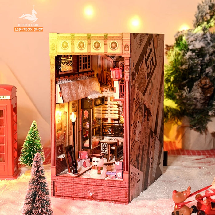 Mô hình Book Nook trang trí DIY Chủ đề Noel. Nhà búp bê bằng gỗ 3d có Đèn led và Nội thất trang trí SL12. Quà Noel Đẹp