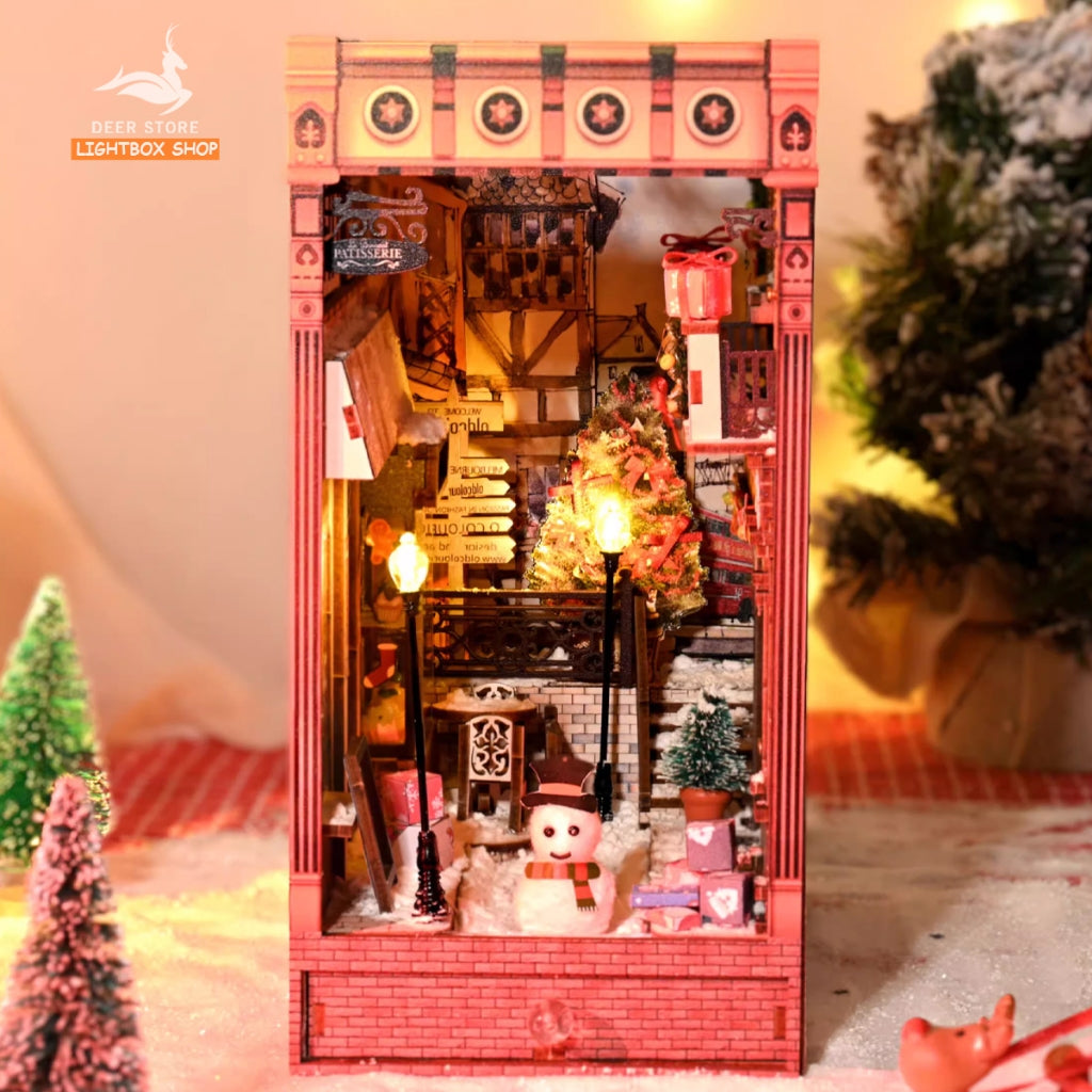 Mô hình Book Nook trang trí DIY Chủ đề Noel. Nhà búp bê bằng gỗ 3d có Đèn led và Nội thất trang trí SL12. Quà Noel Đẹp