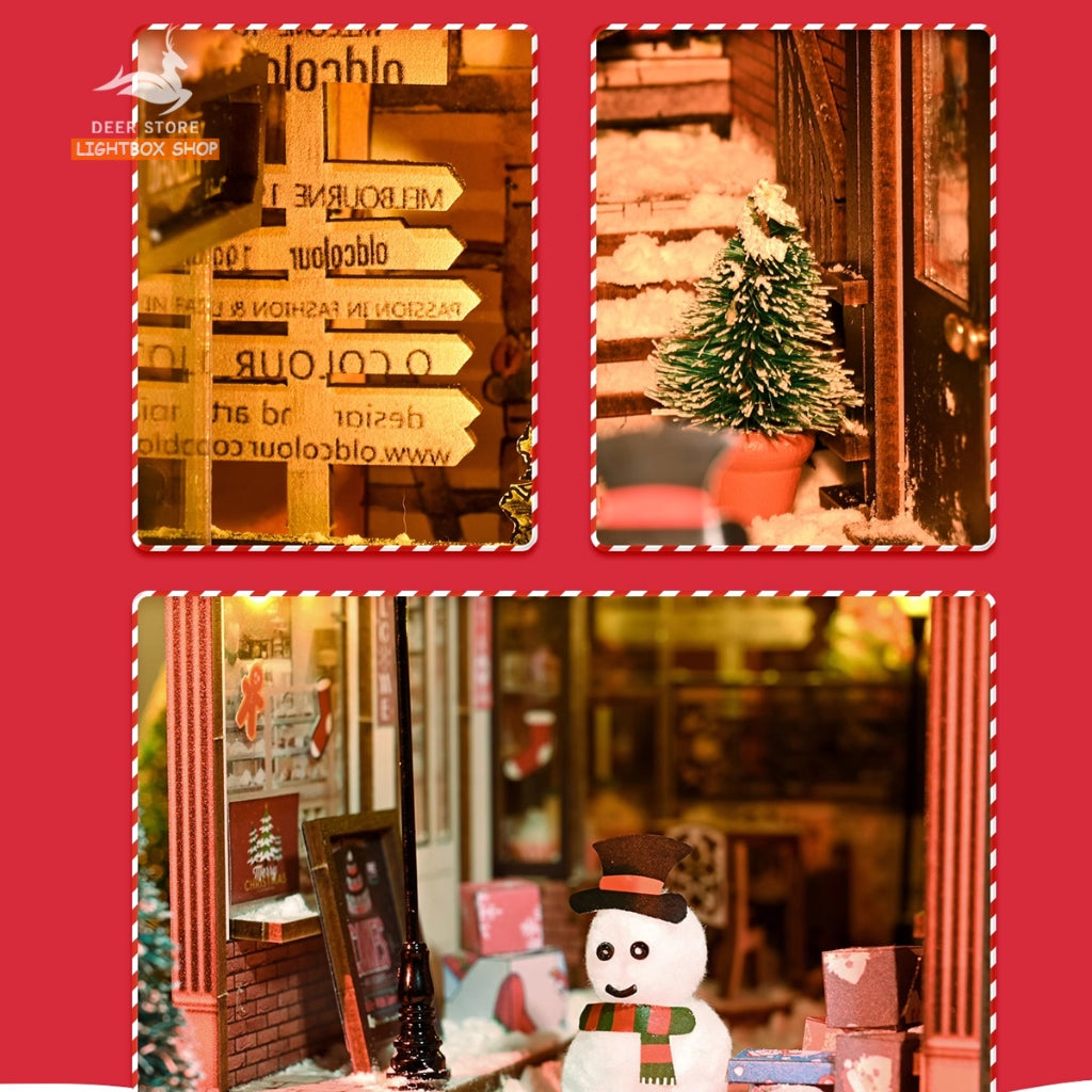 Mô hình Book Nook trang trí DIY Chủ đề Noel. Nhà búp bê bằng gỗ 3d có Đèn led và Nội thất trang trí SL12. Quà Noel Đẹp