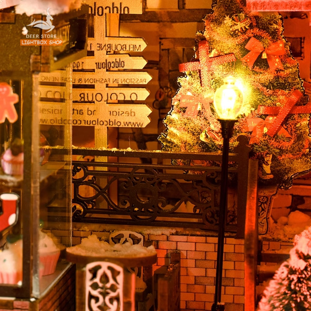 Mô hình Book Nook trang trí DIY Chủ đề Noel. Nhà búp bê bằng gỗ 3d có Đèn led và Nội thất trang trí SL12. Quà Noel Đẹp