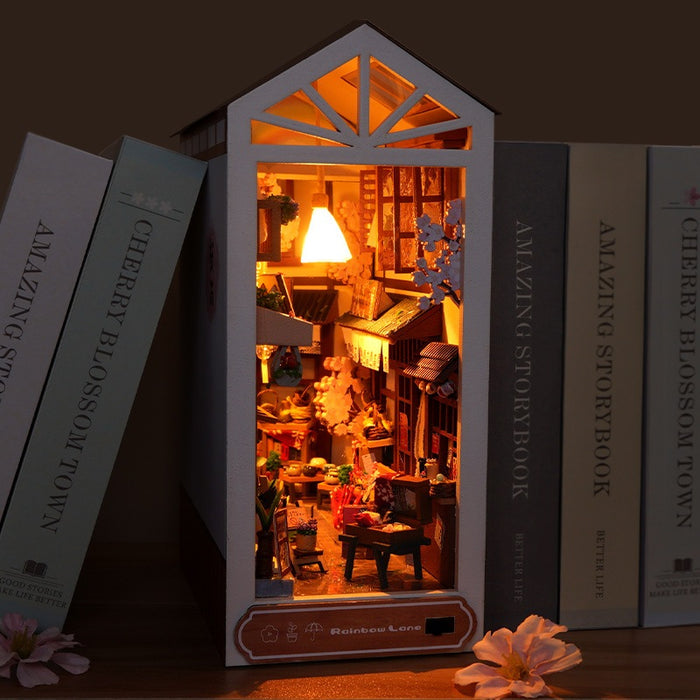 Mô hình BOOK NOOK. Tặng MICA CHE BỤI, KEO DÁN, Có đèn led. Nhà búp bê gỗ DIY Trang Trí Kệ sách. Quà tặng ý Nghĩa