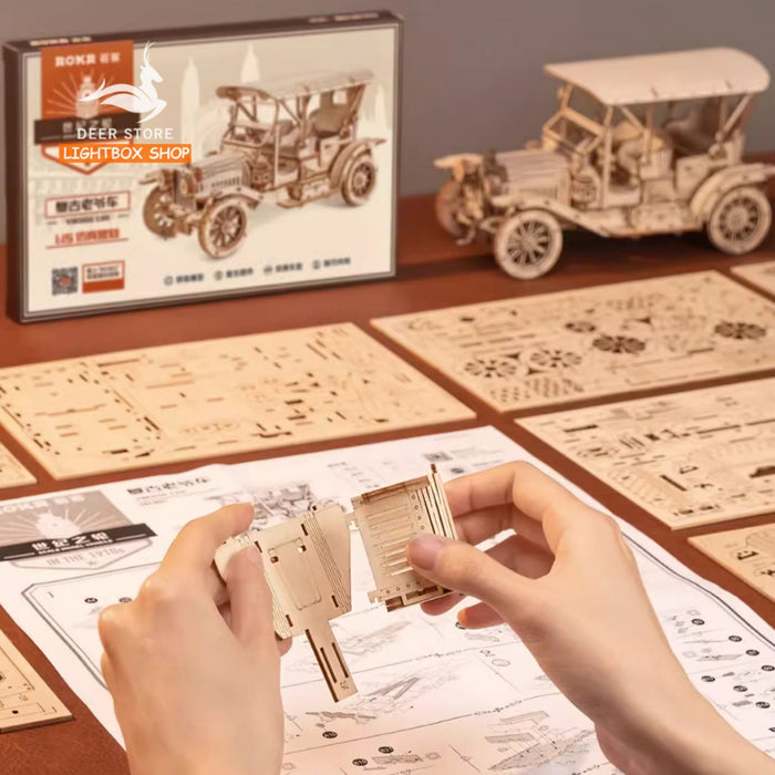 Mô hình lắp ráp Robotime Xe Hơi Cổ Tự lắp ráp bằng gỗ DIY. ROKR Vintage Car 3D Wooden Puzzle MC801