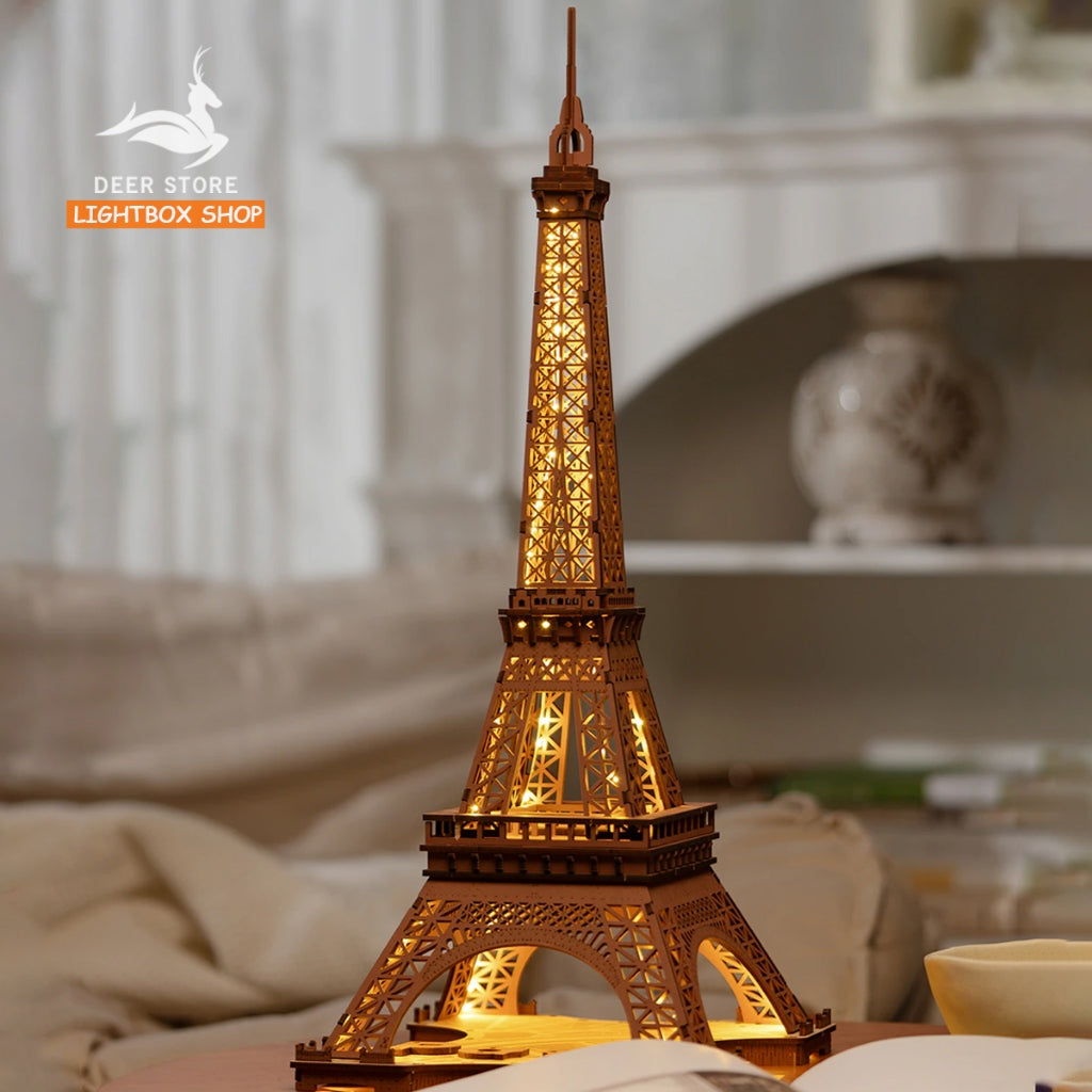 Mô hình Xếp Hình Robotime 3D Tự Lắp Ráp Bằng Gỗ. Tháp Eiffel Về Đêm. Rolife Night of the Eiffel Tower TGL01. Có đèn led.