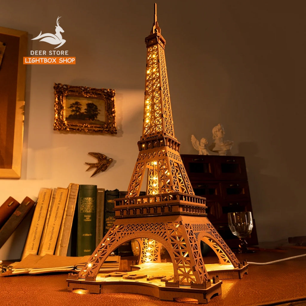 Mô hình Xếp Hình Robotime 3D Tự Lắp Ráp Bằng Gỗ. Tháp Eiffel Về Đêm. Rolife Night of the Eiffel Tower TGL01. Có đèn led.