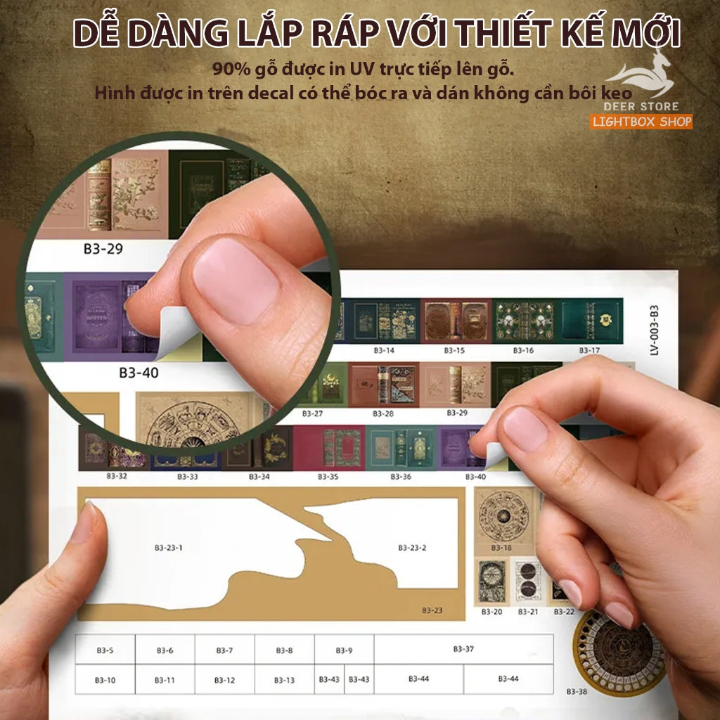 Nhà Búp Bê Học Viện Phép Thuật bằng gỗ DIY. Tặng Nhíp và Keo dán. Mô hình gỗ 3d có đèn led và nội thất Magic House LV003