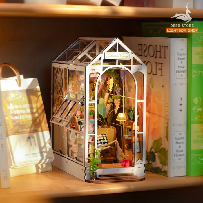 [Bản tiếng Anh] Book Nook Robotime Rolife Holiday Garden House DIY Book Nook TGB06. Mô hình gỗ 3d Trang trí giá sách.