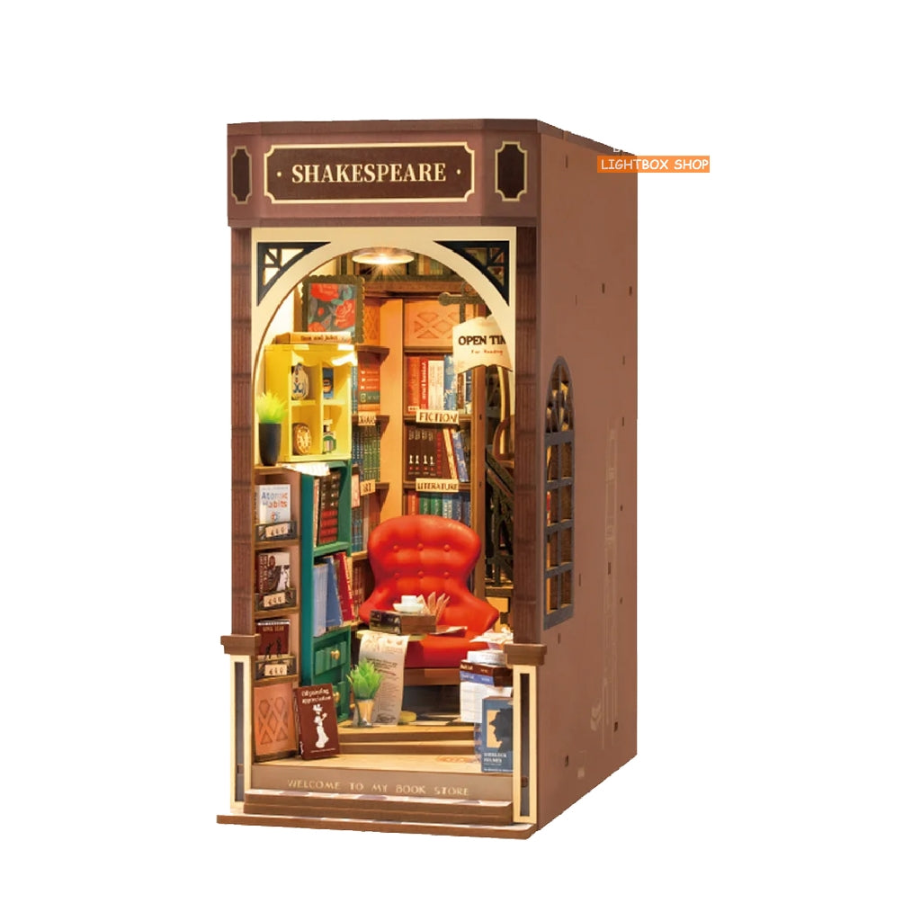 Book Nook Robotime Rolife Bookstore TGB07 DIY Mô hình bằng gỗ Có đèn Led Hiệu sách của Shakespeare Đồ chơi tự lắp ráp