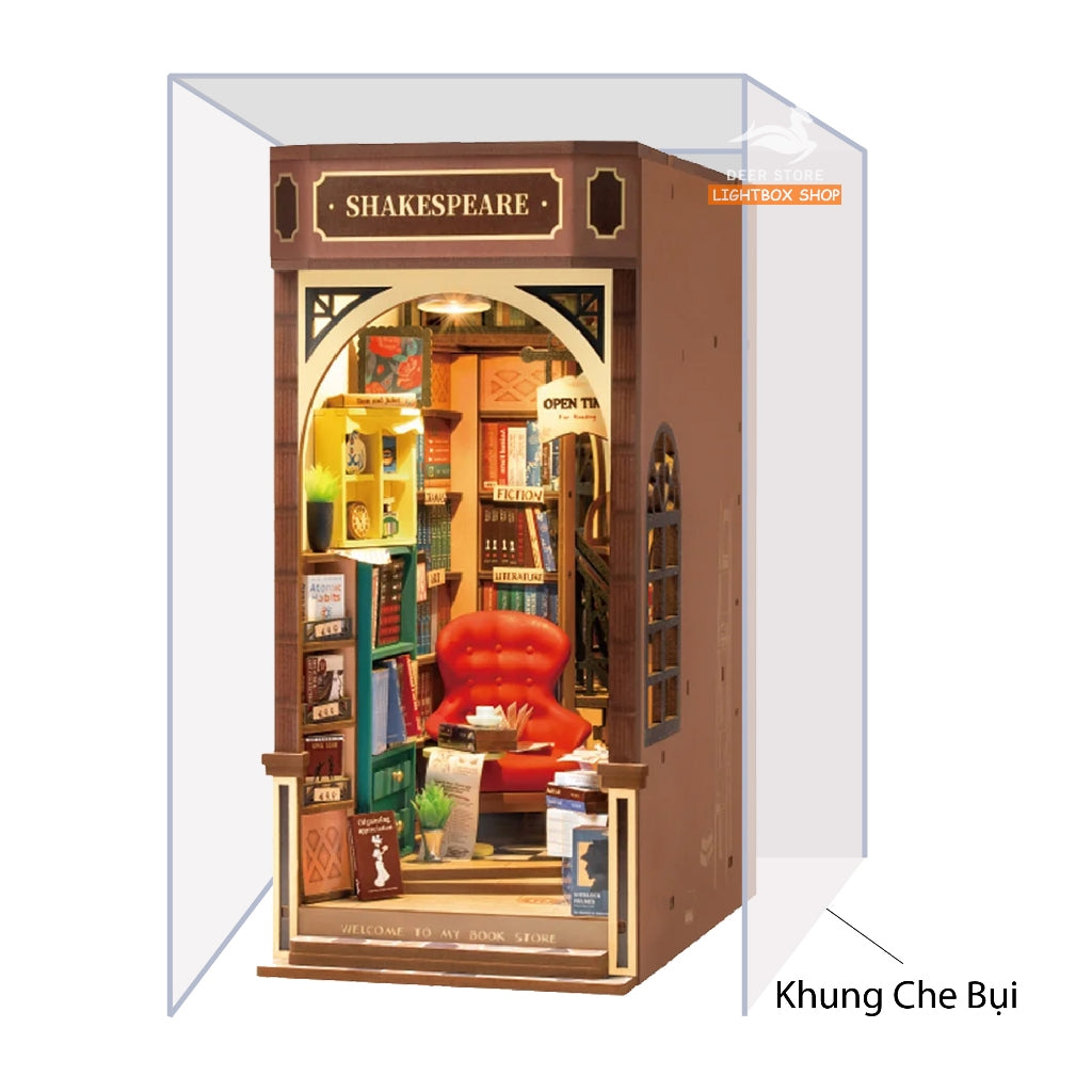 Book Nook Robotime Rolife Bookstore TGB07 DIY Mô hình bằng gỗ Có đèn Led Hiệu sách của Shakespeare Đồ chơi tự lắp ráp