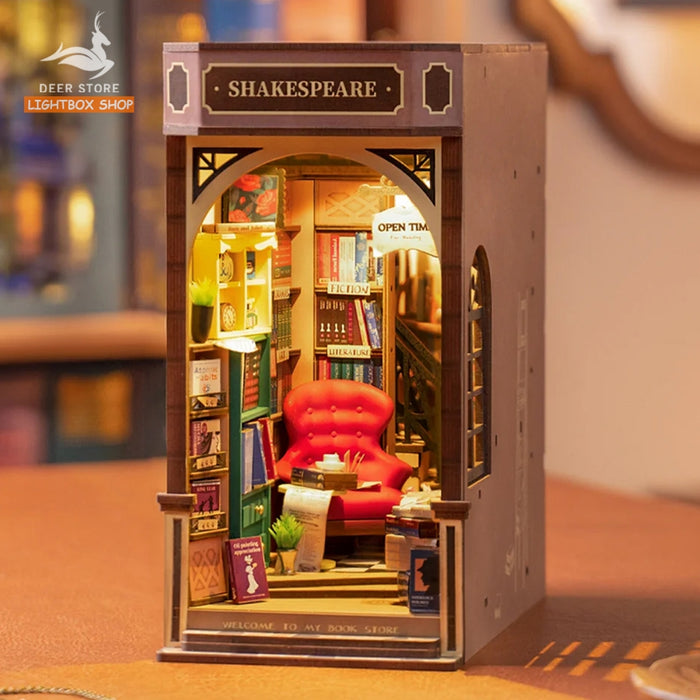 Book Nook Robotime Rolife Bookstore TGB07 DIY Mô hình bằng gỗ Có đèn Led Hiệu sách của Shakespeare Đồ chơi tự lắp ráp