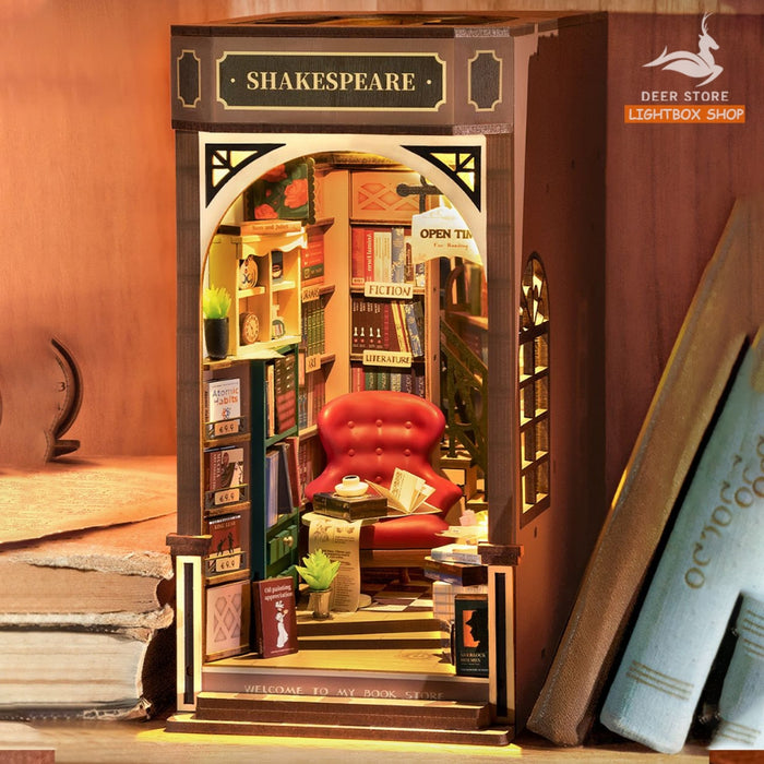 Book Nook Robotime Rolife Bookstore TGB07 DIY Mô hình bằng gỗ Có đèn Led Hiệu sách của Shakespeare Đồ chơi tự lắp ráp