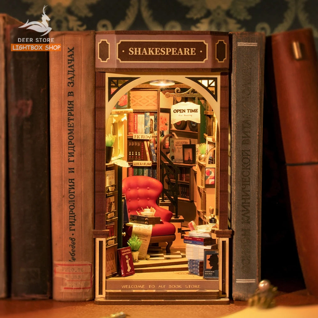Book Nook Robotime Rolife Bookstore TGB07 DIY Mô hình bằng gỗ Có đèn Led Hiệu sách của Shakespeare Đồ chơi tự lắp ráp