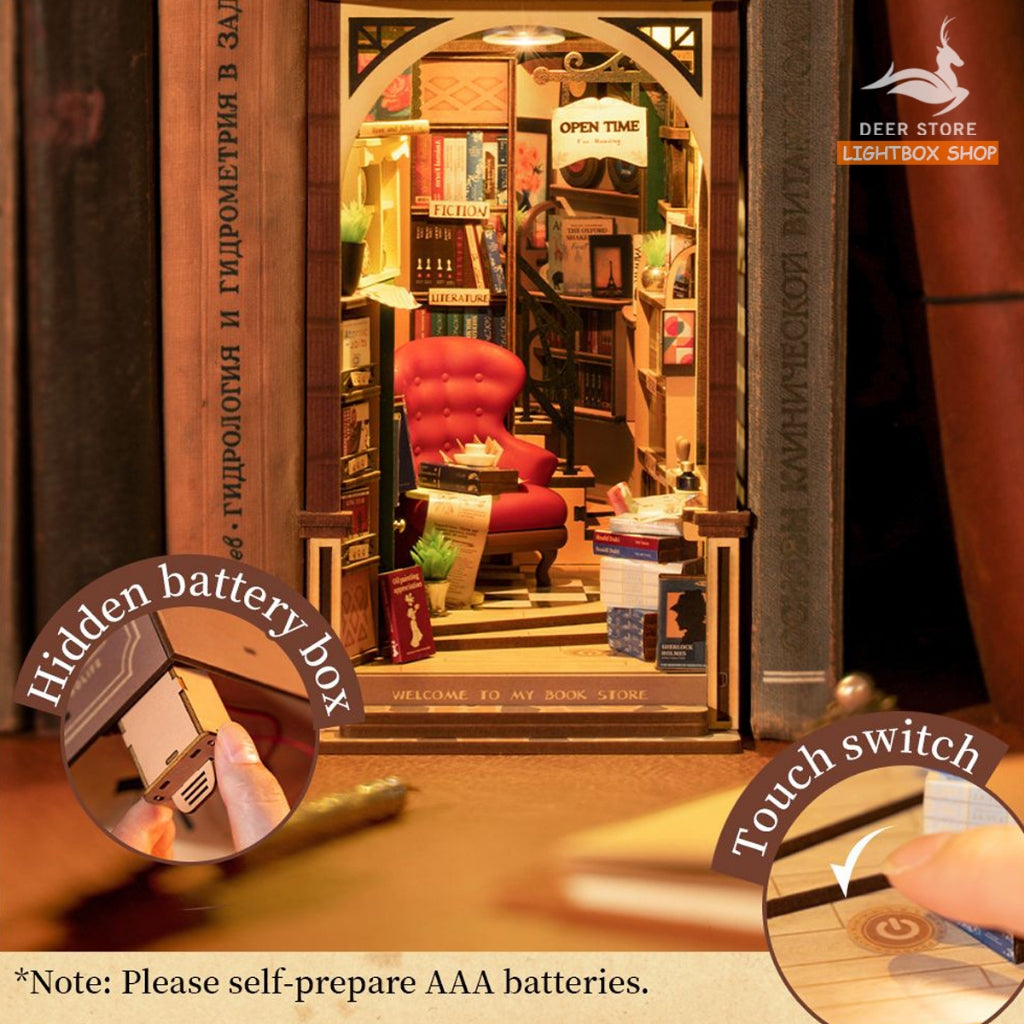 Book Nook Robotime Rolife Bookstore TGB07 DIY Mô hình bằng gỗ Có đèn Led Hiệu sách của Shakespeare Đồ chơi tự lắp ráp