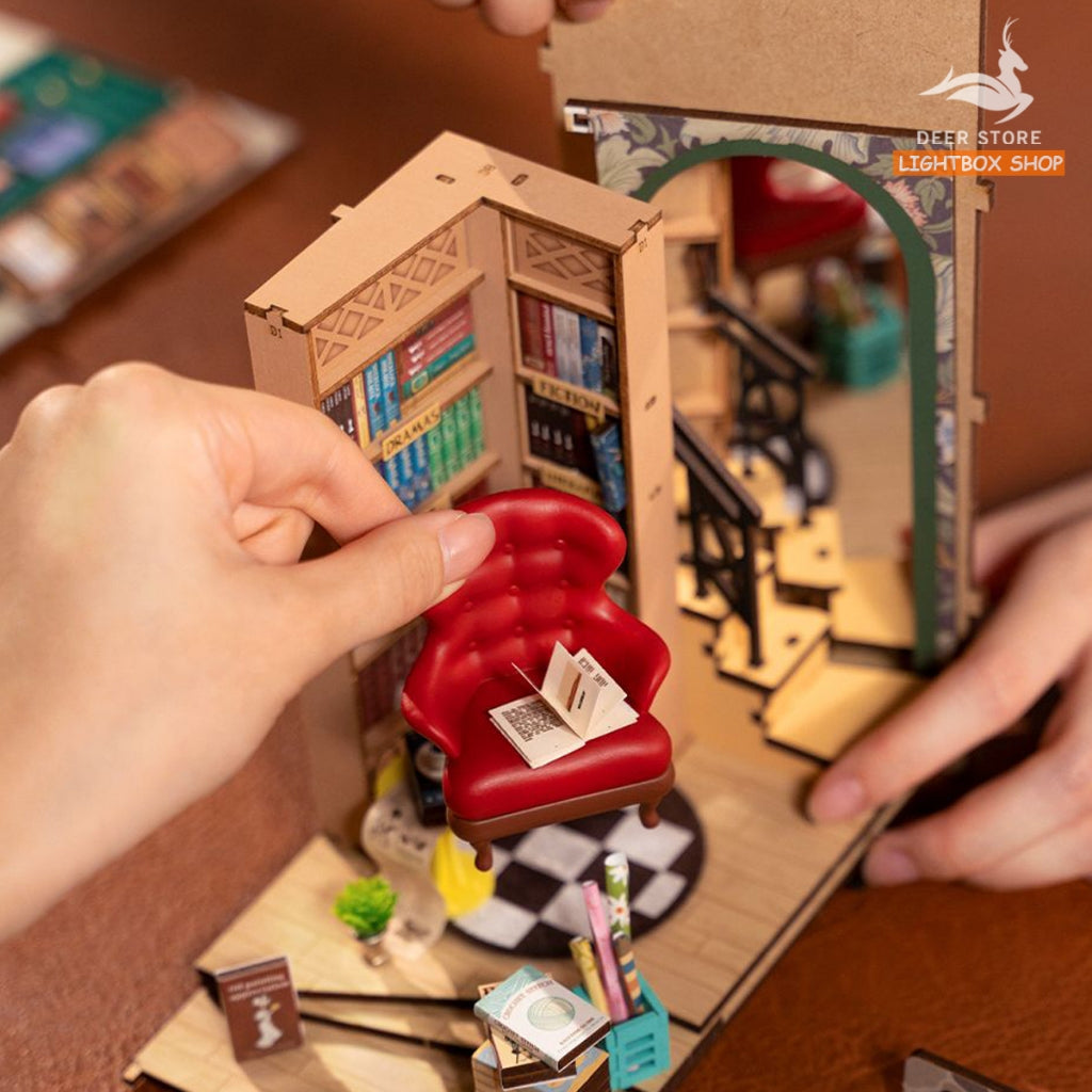 Book Nook Robotime Rolife Bookstore TGB07 DIY Mô hình bằng gỗ Có đèn Led Hiệu sách của Shakespeare Đồ chơi tự lắp ráp