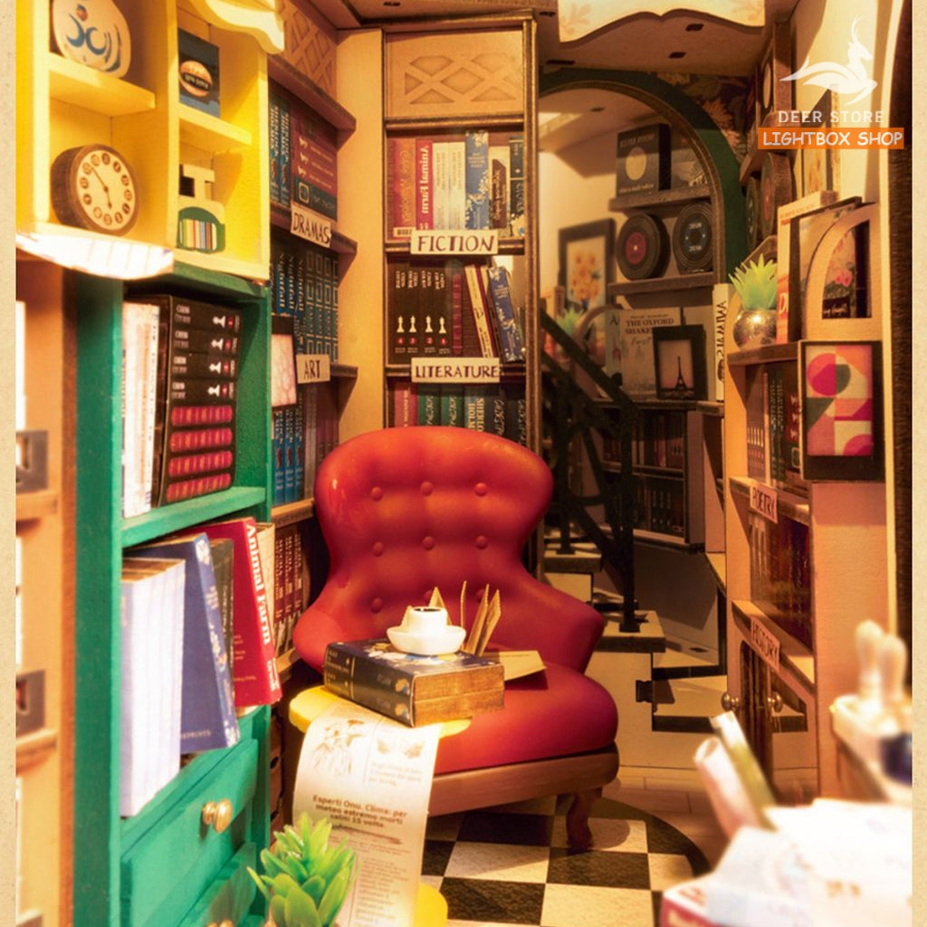 Book Nook Robotime Rolife Bookstore TGB07 DIY Mô hình bằng gỗ Có đèn Led Hiệu sách của Shakespeare Đồ chơi tự lắp ráp