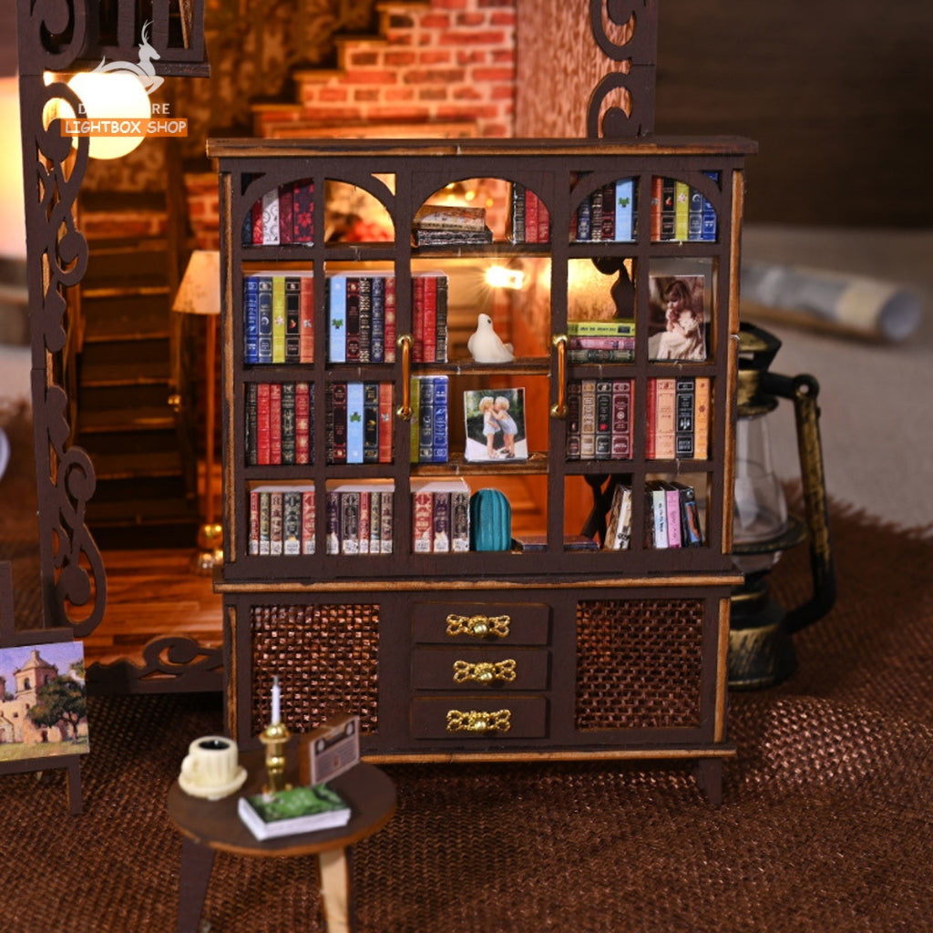 Book nook Trang trí Giá Sách. Phong cách Vintage. SL-13. Tặng Keo dán. Mô hình Nhà búp bê bằng gỗ 3d có Đèn led
