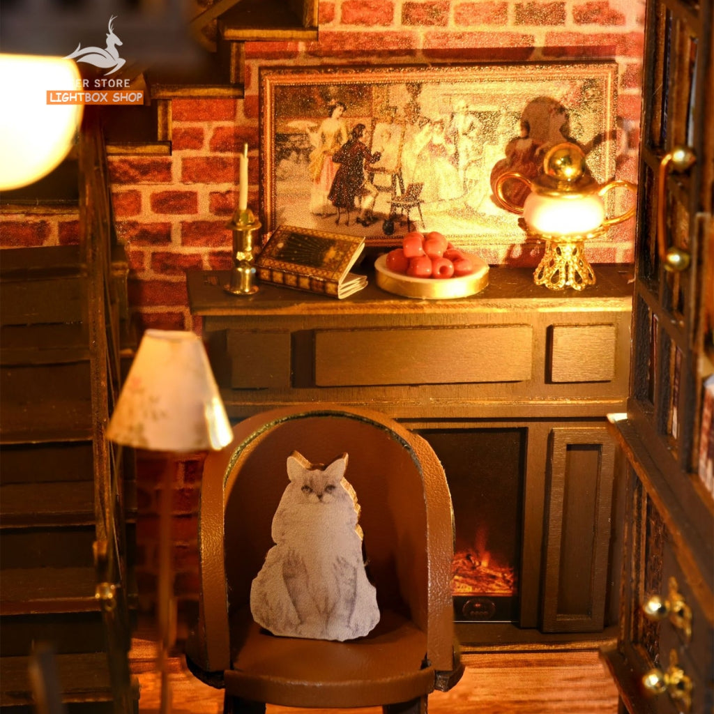 Book nook Trang trí Giá Sách. Phong cách Vintage. SL-13. Tặng Keo dán. Mô hình Nhà búp bê bằng gỗ 3d có Đèn led