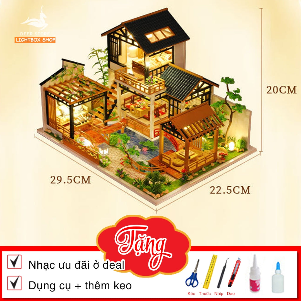 Nhà búp bê diy tự làm bằng gỗ. Tặng KEO DÁN VÀ DỤNG CỤ. Mô hình Nhà Gỗ 3d Lâm Viên Điền Cư P018. QUÀ TẶNG Ý NGHĨA