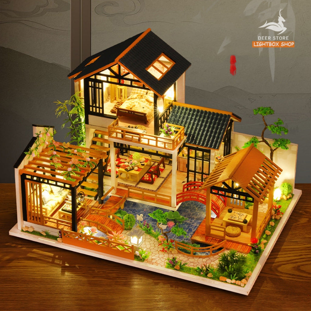 Nhà búp bê diy tự làm bằng gỗ. Tặng KEO DÁN VÀ DỤNG CỤ. Mô hình Nhà Gỗ 3d Lâm Viên Điền Cư P018. QUÀ TẶNG Ý NGHĨA