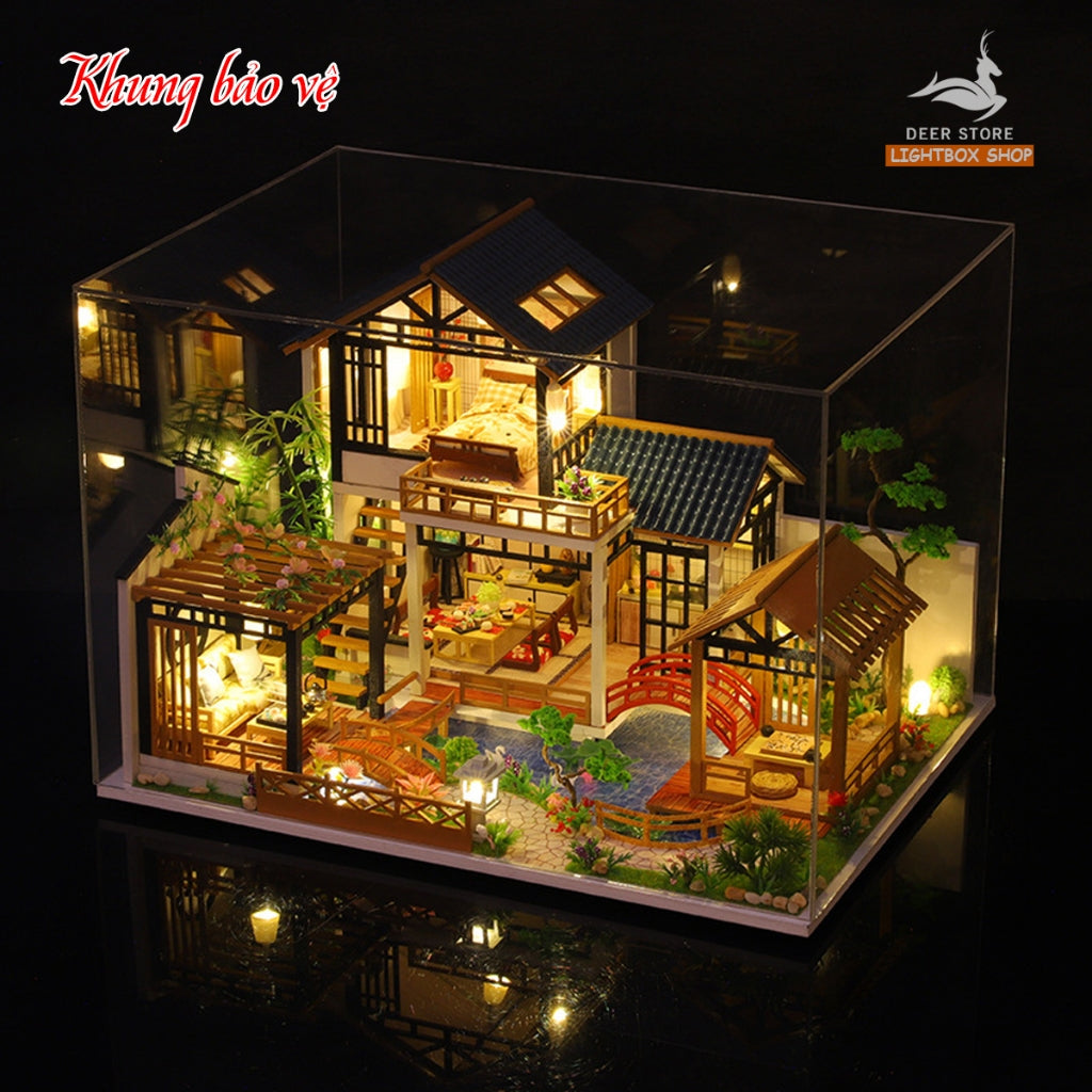 Nhà búp bê diy tự làm bằng gỗ. Tặng KEO DÁN VÀ DỤNG CỤ. Mô hình Nhà Gỗ 3d Lâm Viên Điền Cư P018. QUÀ TẶNG Ý NGHĨA