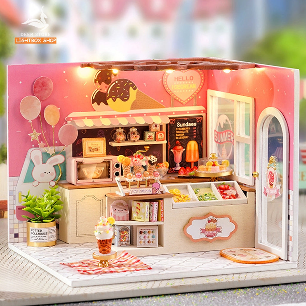 Nhà búp bê Mini DIY tự làm bằng gỗ. Tặng KEO DÁN. Mô hình gỗ 3d H-021 Bộ sưu tập My Little Scene Series