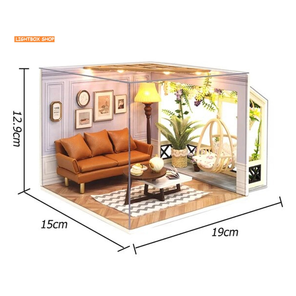 Nhà búp bê Mini DIY tự làm bằng gỗ. Tặng KEO DÁN. Mô hình gỗ 3d H-021 Bộ sưu tập My Little Scene Series