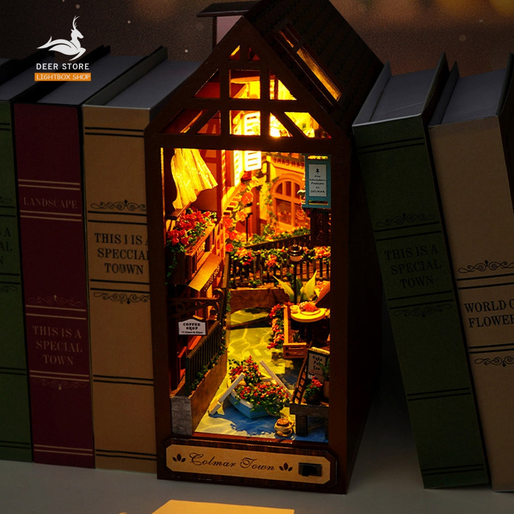 Mô hình BOOK NOOK. Tặng MICA CHE BỤI, KEO DÁN, Có đèn led. Nhà búp bê gỗ DIY Trang Trí Kệ sách. Quà tặng ý Nghĩa