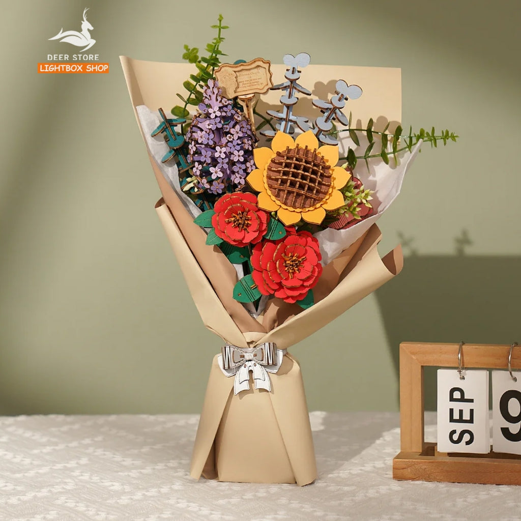 Robotime DIY Bó hoa bằng gỗ 3D tự làm. ROKR ROWOOD Wooden Flower Bouquet TW01H. Hoa tự làm Quà tặng ý Nghĩa cho Bạn Gái